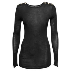 Balmain Black Wool Button Detail Long Sleeve Sweater M