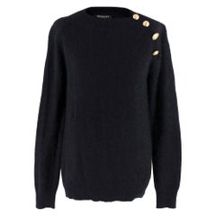 Balmain Black Wool Button Shoulder Sweater SIZE 40