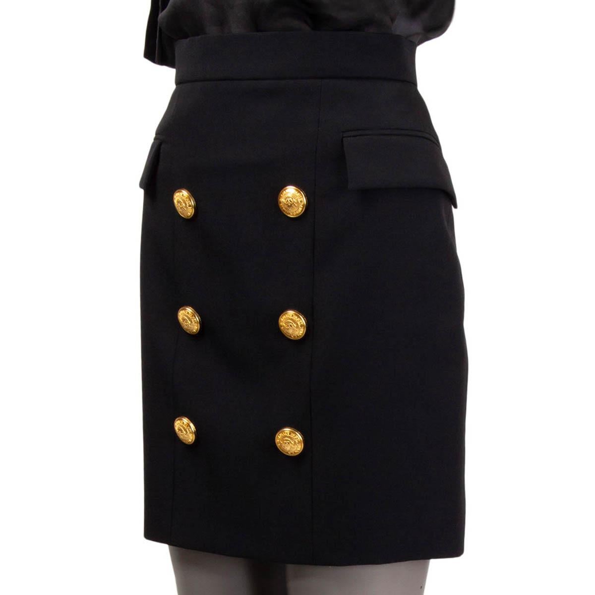 BALMAIN black wool BUTTONED HIGH WAISTED MINI Skirt 36 XS In Excellent Condition For Sale In Zürich, CH