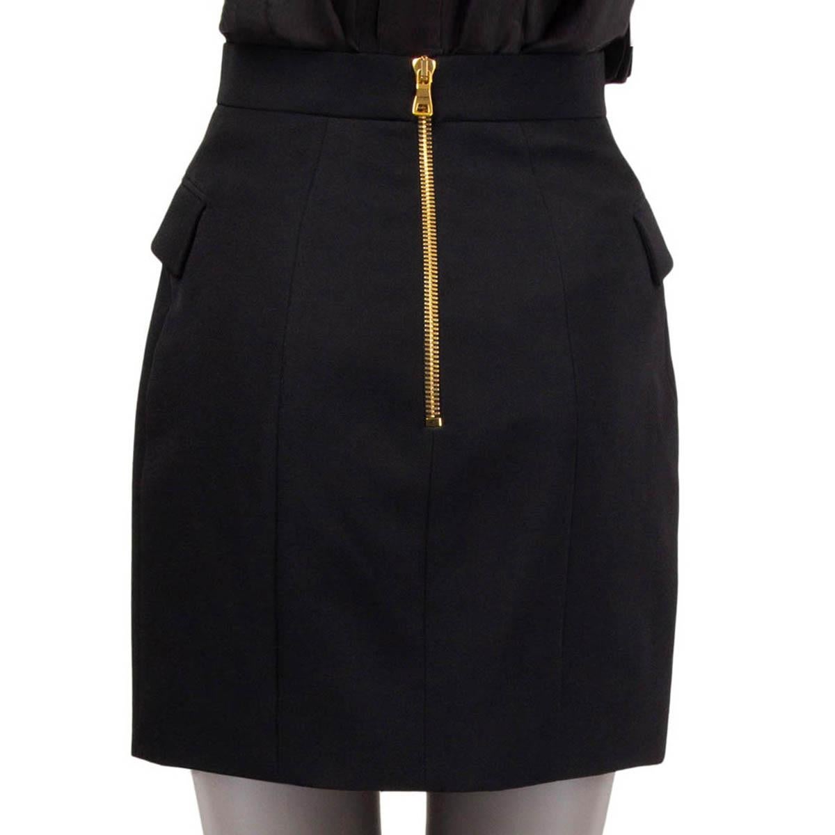 Women's BALMAIN black wool BUTTONED HIGH WAISTED MINI Skirt 36 XS For Sale