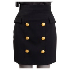BALMAIN Gonna MINI a vita alta in lana nera con bottoni 36 XS