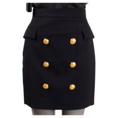 BALMAIN black wool BUTTONED HIGH WAISTED MINI Skirt 36 XS