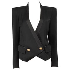 Balmain Black Wool Crop Double Breasted Blazer Size L