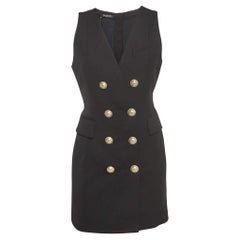 Balmain Black Wool Double Breasted Sleeveless Mini Dress M