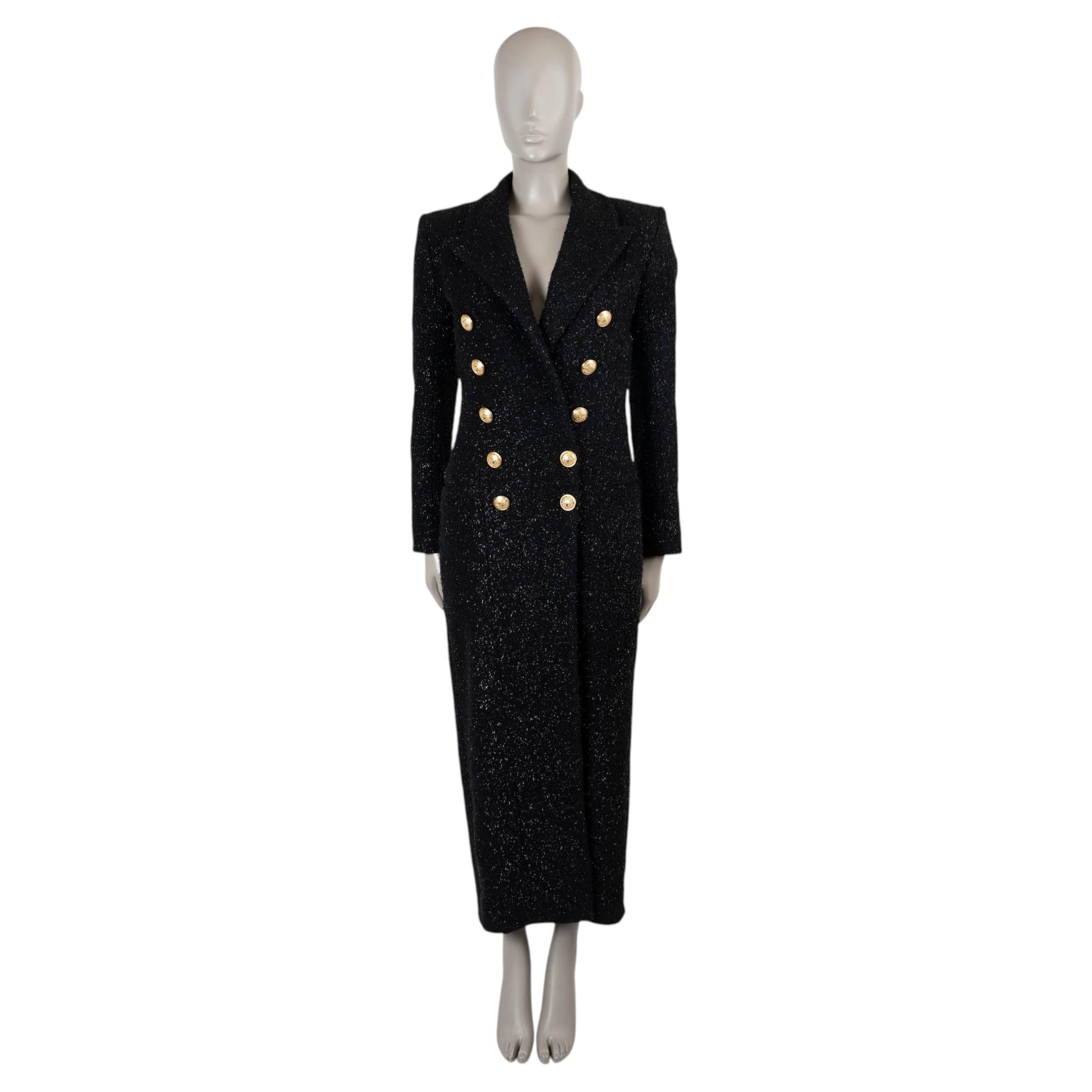 BALMAIN black wool FUZZY GLITTER MILITARY Coat Jacket 36 XS