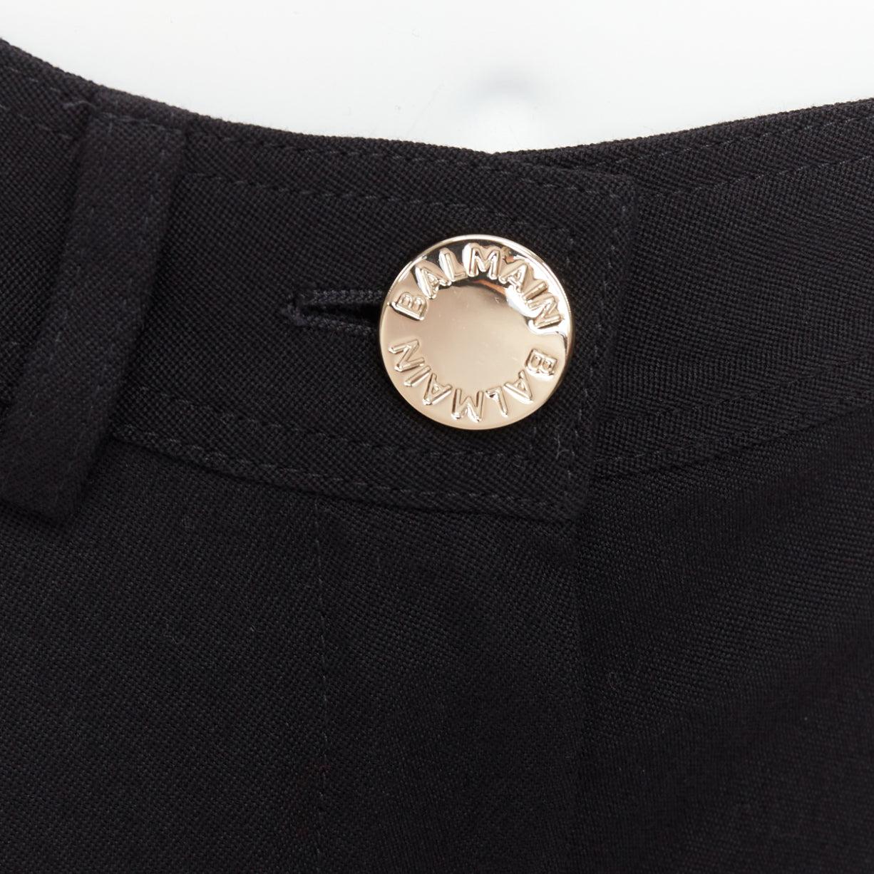 BALMAIN black wool gold logo button pocketed cargo shorts FR36 S For Sale 2