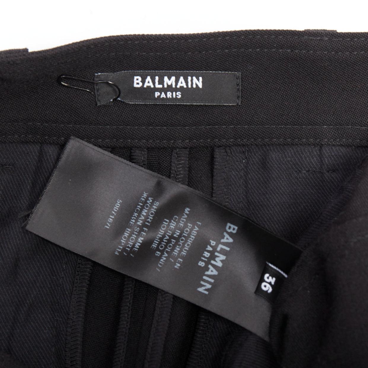 BALMAIN black wool gold logo button pocketed cargo shorts FR36 S For Sale 3