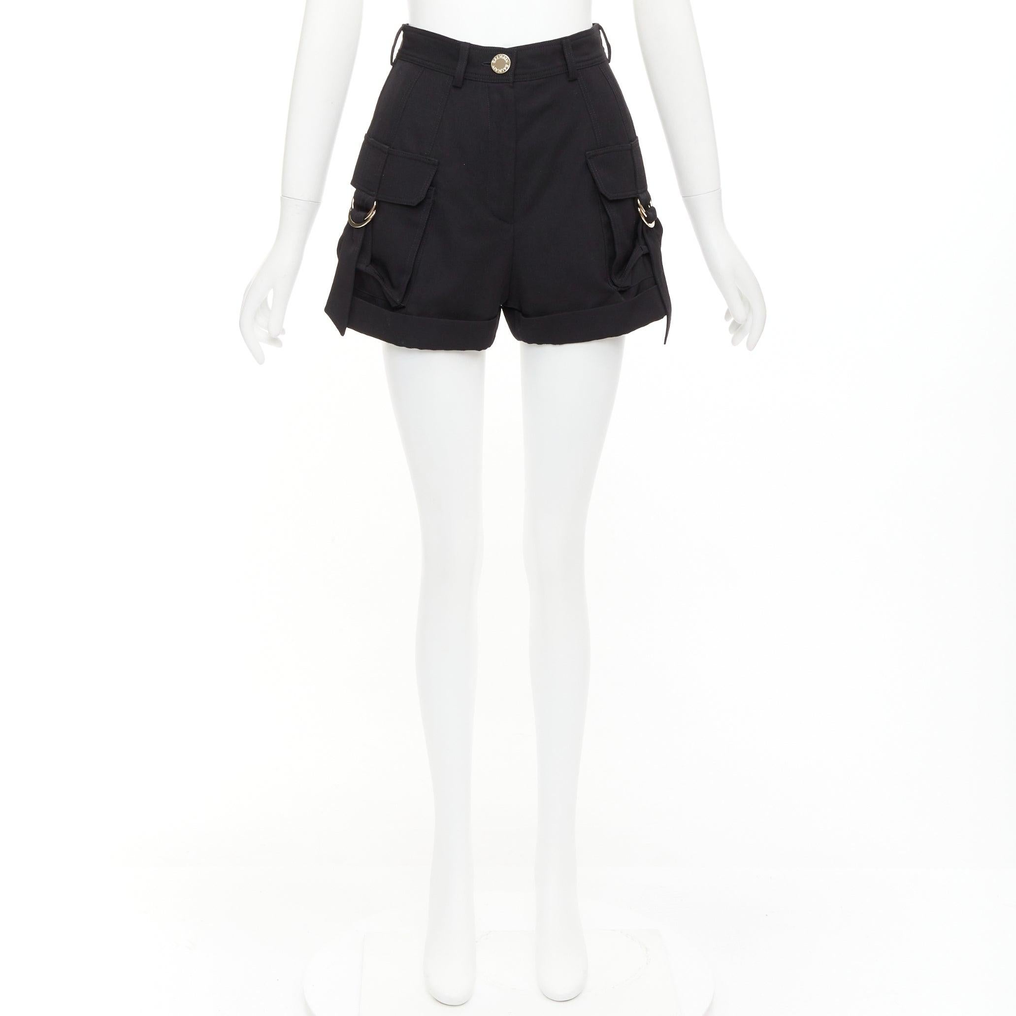 BALMAIN black wool gold logo button pocketed cargo shorts FR36 S For Sale 4