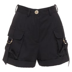 BALMAIN black wool gold logo button pocketed cargo shorts FR36 S