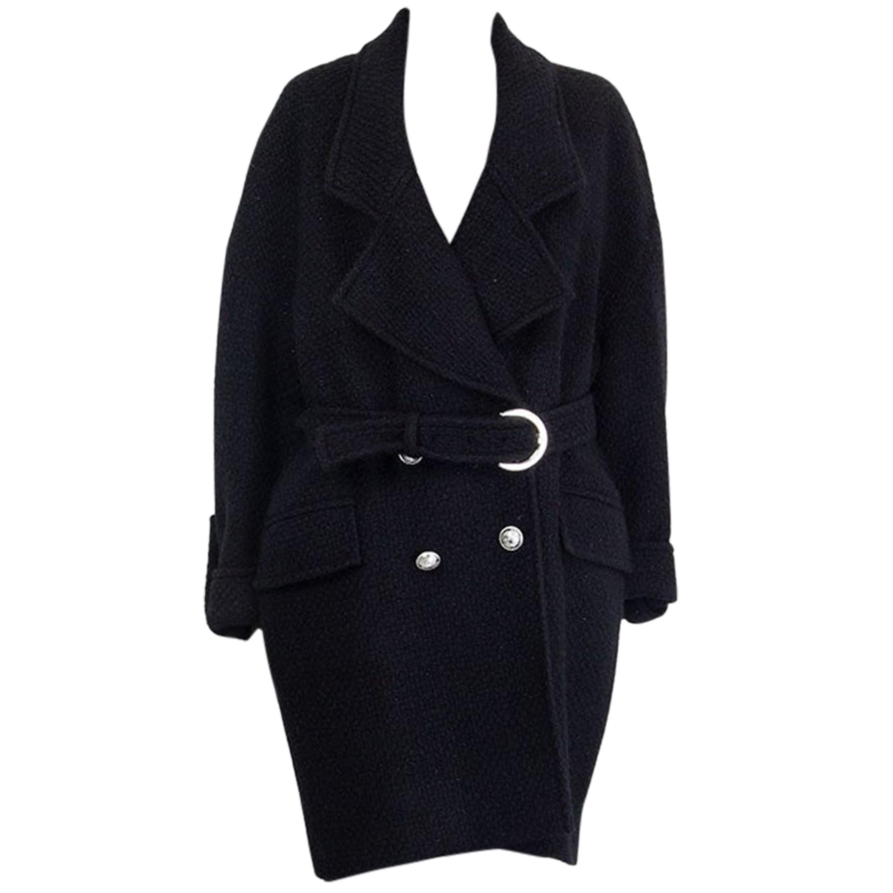 BALMAIN black wool OVERSIZED DOUBLE BREASTED Coat Jacket XL