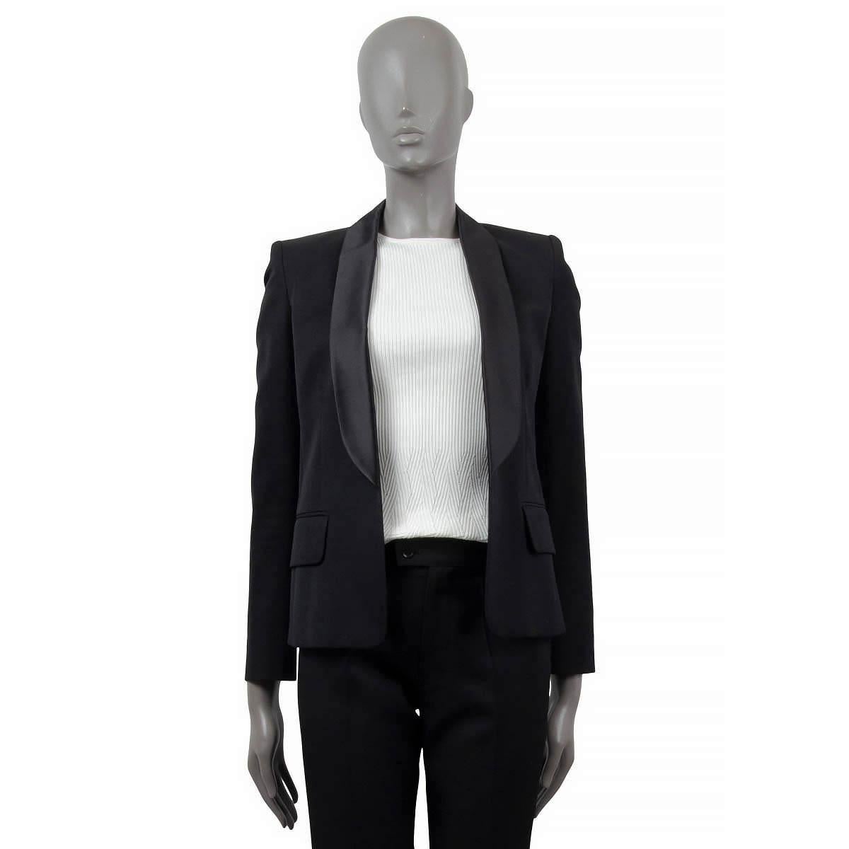 BALMAIN black wool SATIN LAPEL OPEN TUXEDO Blazer Jacket 36 XS For Sale