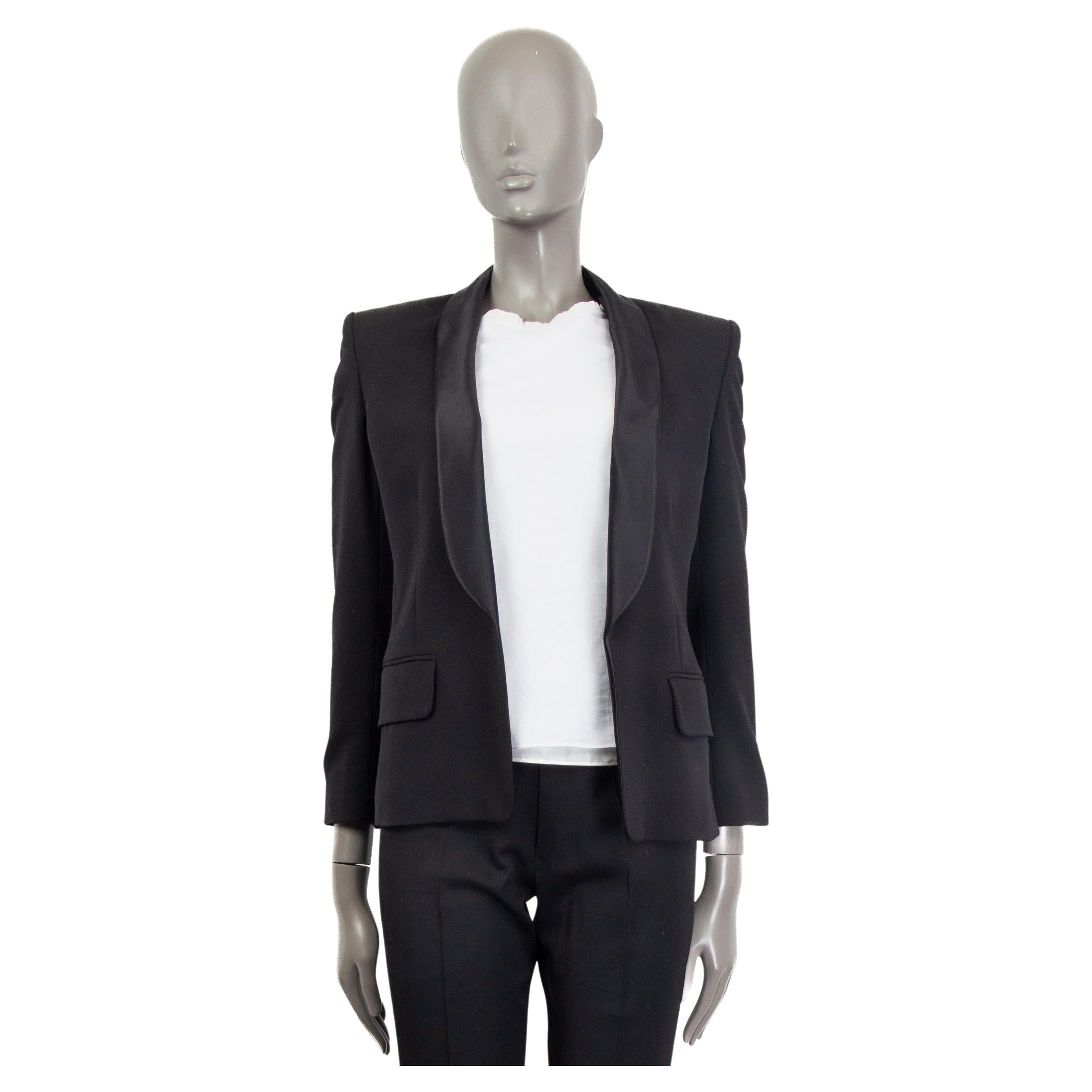 BALMAIN black wool SATIN LAPEL OPEN TUXEDO Blazer Jacket 38 S For Sale