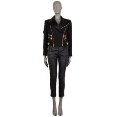 BALMAIN black wool SATIN TRIMMED BIKER Jacket 40