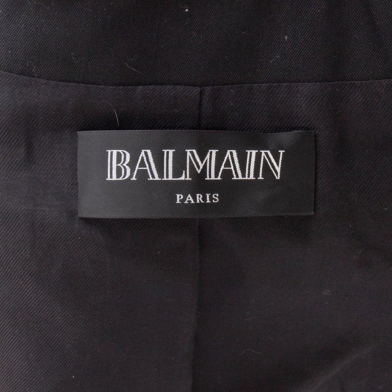 BALMAIN black wool SATIN TRIMMED BIKER Jacket 40 For Sale at 1stDibs