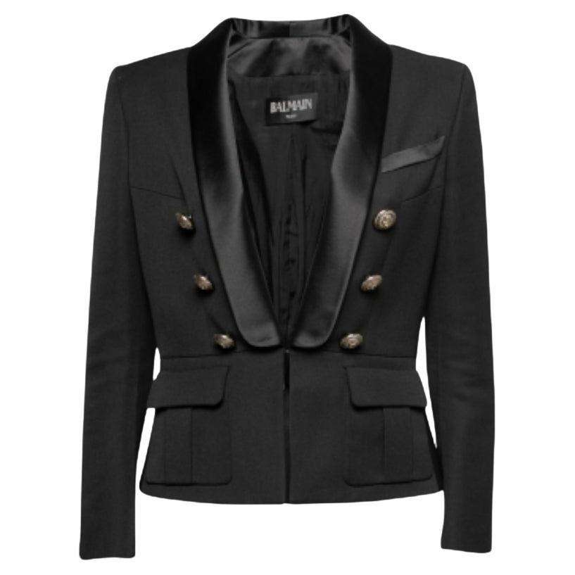 Balmain - Blazer con collo a scialle in lana nera M.