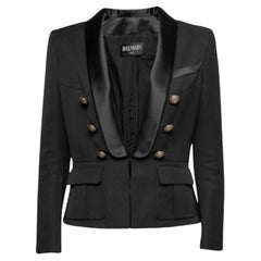 Balmain - Blazer con collo a scialle in lana nera M.