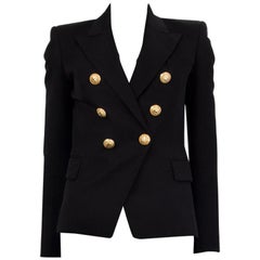 BALMAIN black wool SIGNATURE DOUBLE BREASTED Blazer Jacket 36