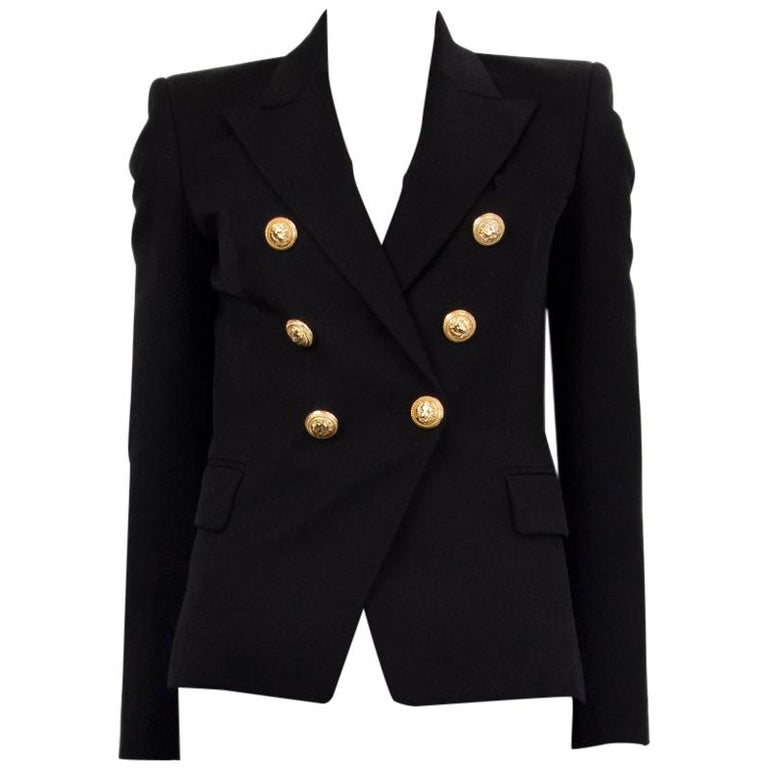BALMAIN black wool SIGNATURE DOUBLE BREASTED Blazer Jacket 36 at ...