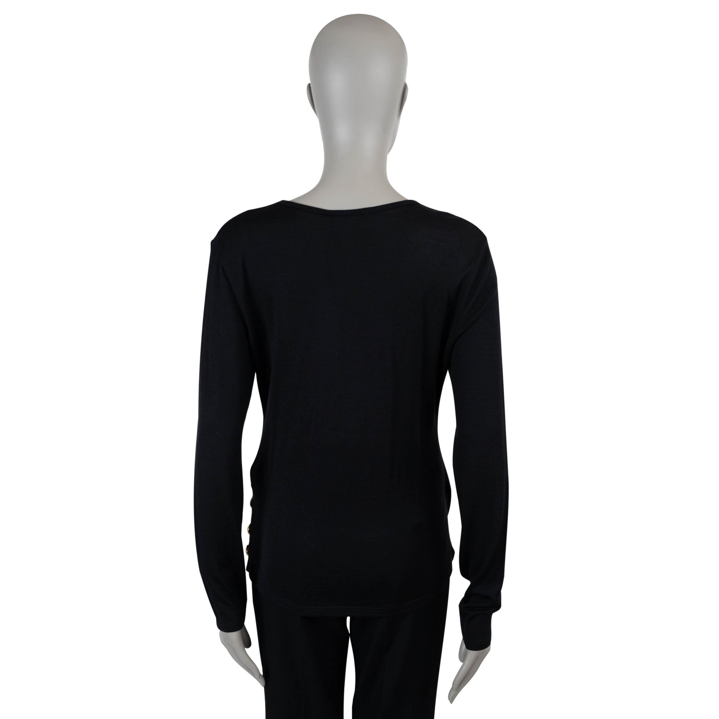 Noir BALMAIN noir laine et soie FAUX WRAP SIDE BUTTON Pull 42 L en vente
