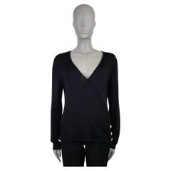 BALMAIN black wool & silk FAUX WRAP SIDE BUTTON Sweater 42 L