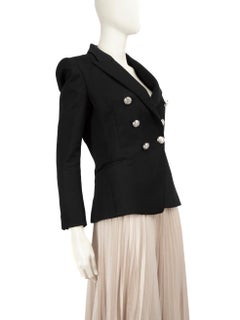 Balmain Black Wool Silver Button Blazer Size L