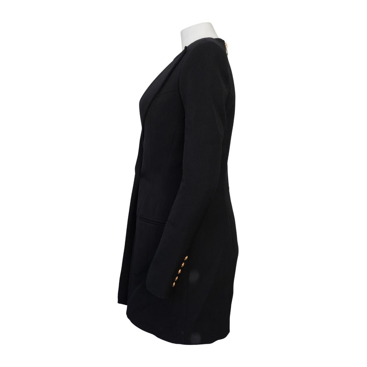 Balmain Schwarzer einreihiger Wollblazer Minikleid im Angebot 1