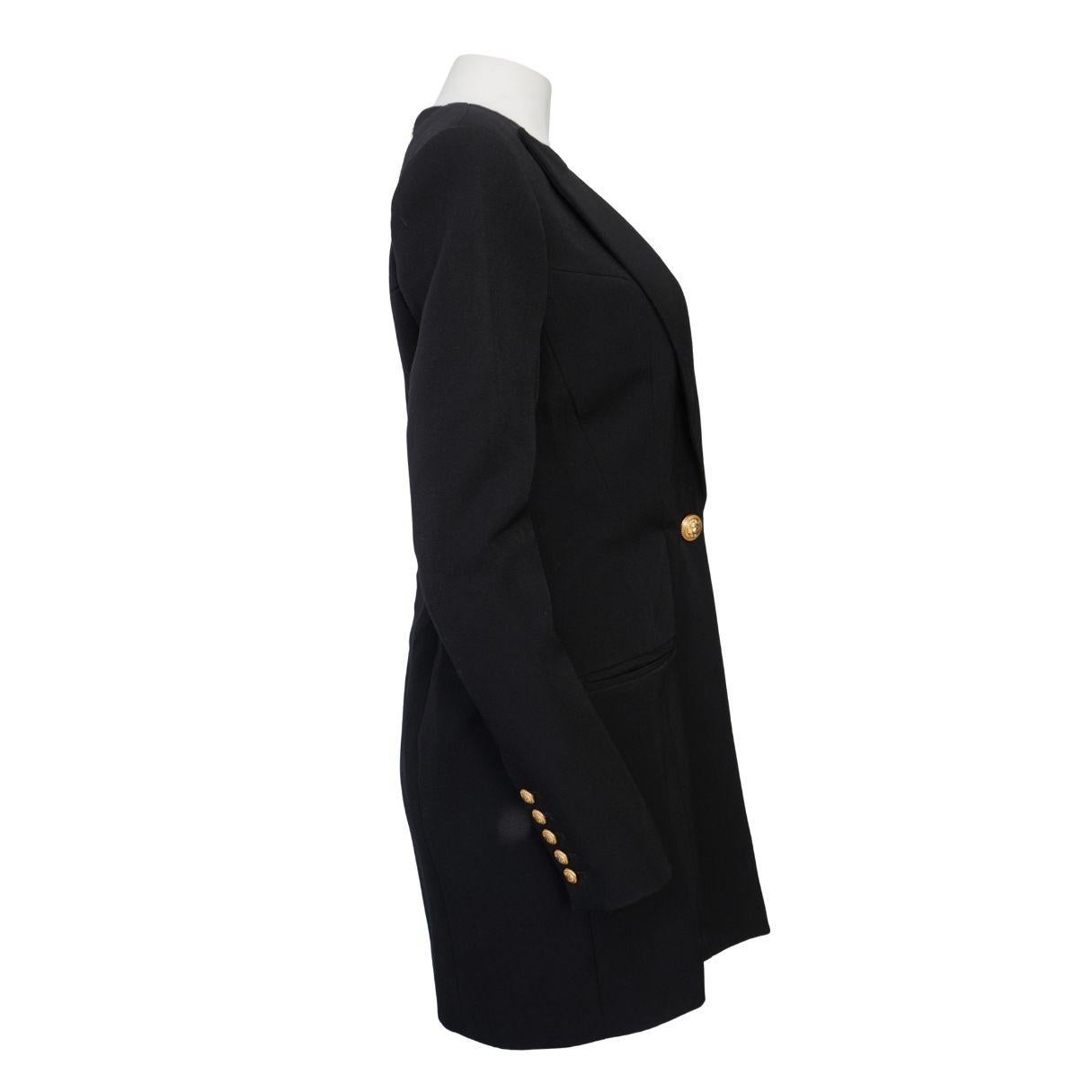 Balmain Schwarzer einreihiger Wollblazer Minikleid im Angebot 3