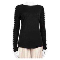 Balmain - Top a maniche lunghe con borchie in lana nera - Taglia L.