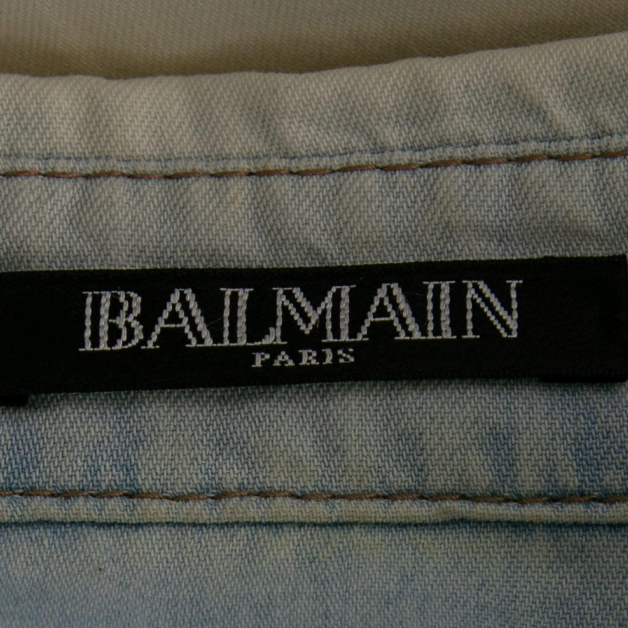 Balmain Bleached Blue Denim Long Sleeve Button Front Shirt M In Good Condition In Dubai, Al Qouz 2