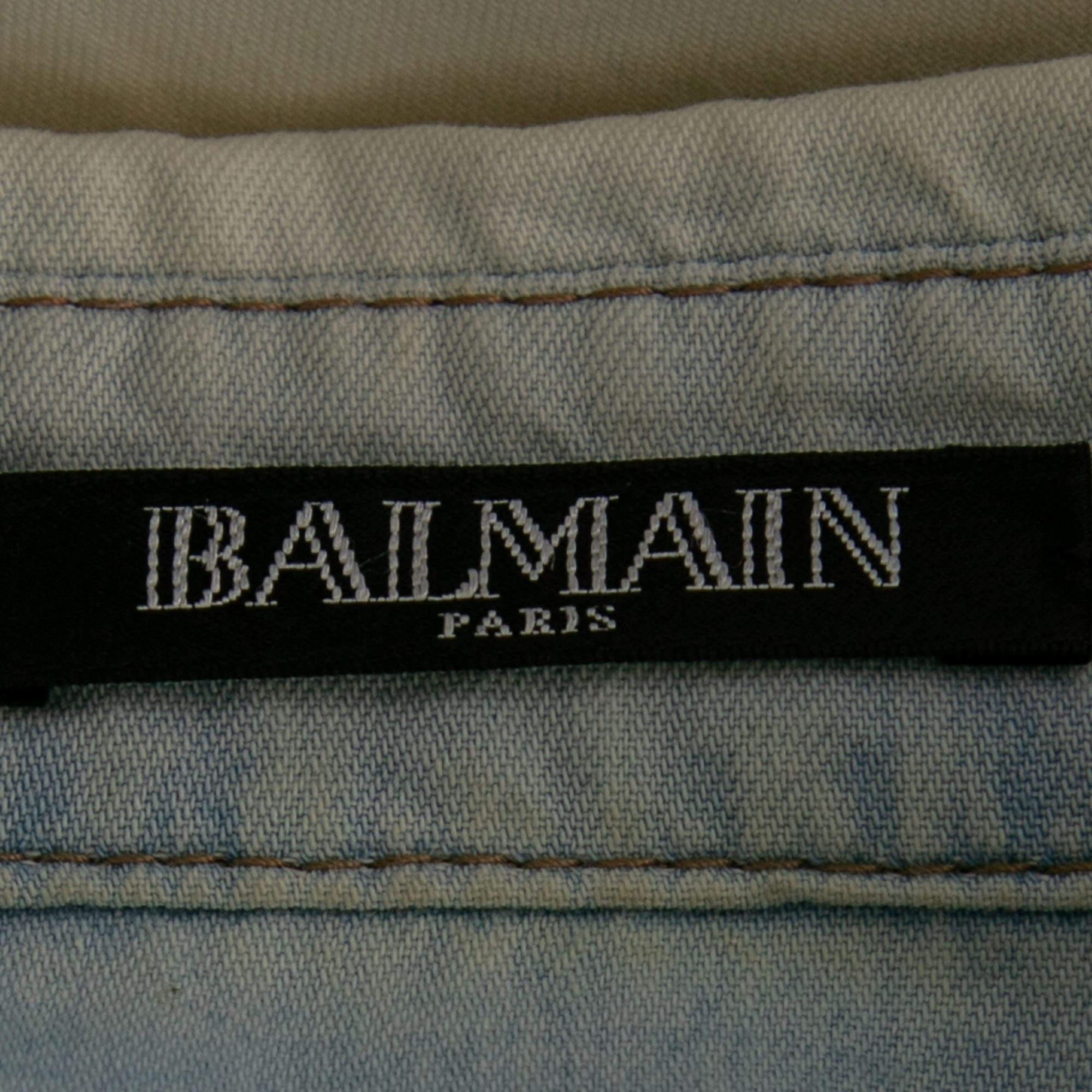 Balmain Bleached Blue Denim Long Sleeve Button Front Shirt M In Good Condition For Sale In Dubai, Al Qouz 2