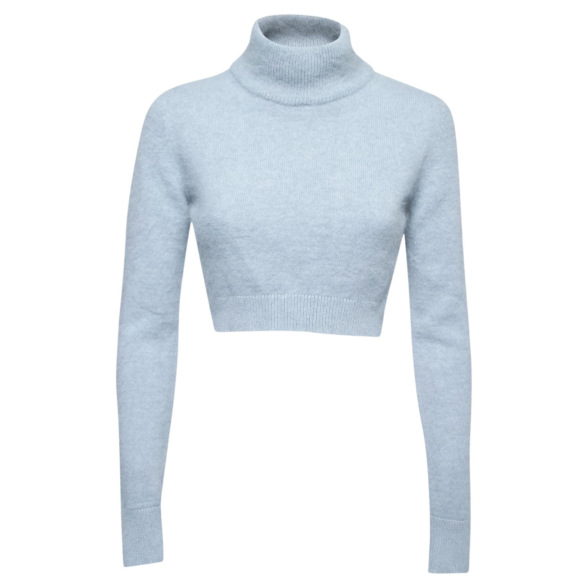 Balmain Blue Angora Turtle Neck Cropped Sweater M For Sale