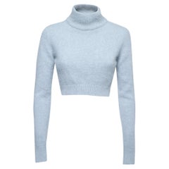 Balmain Blue Angora Turtle Neck Cropped Sweater M