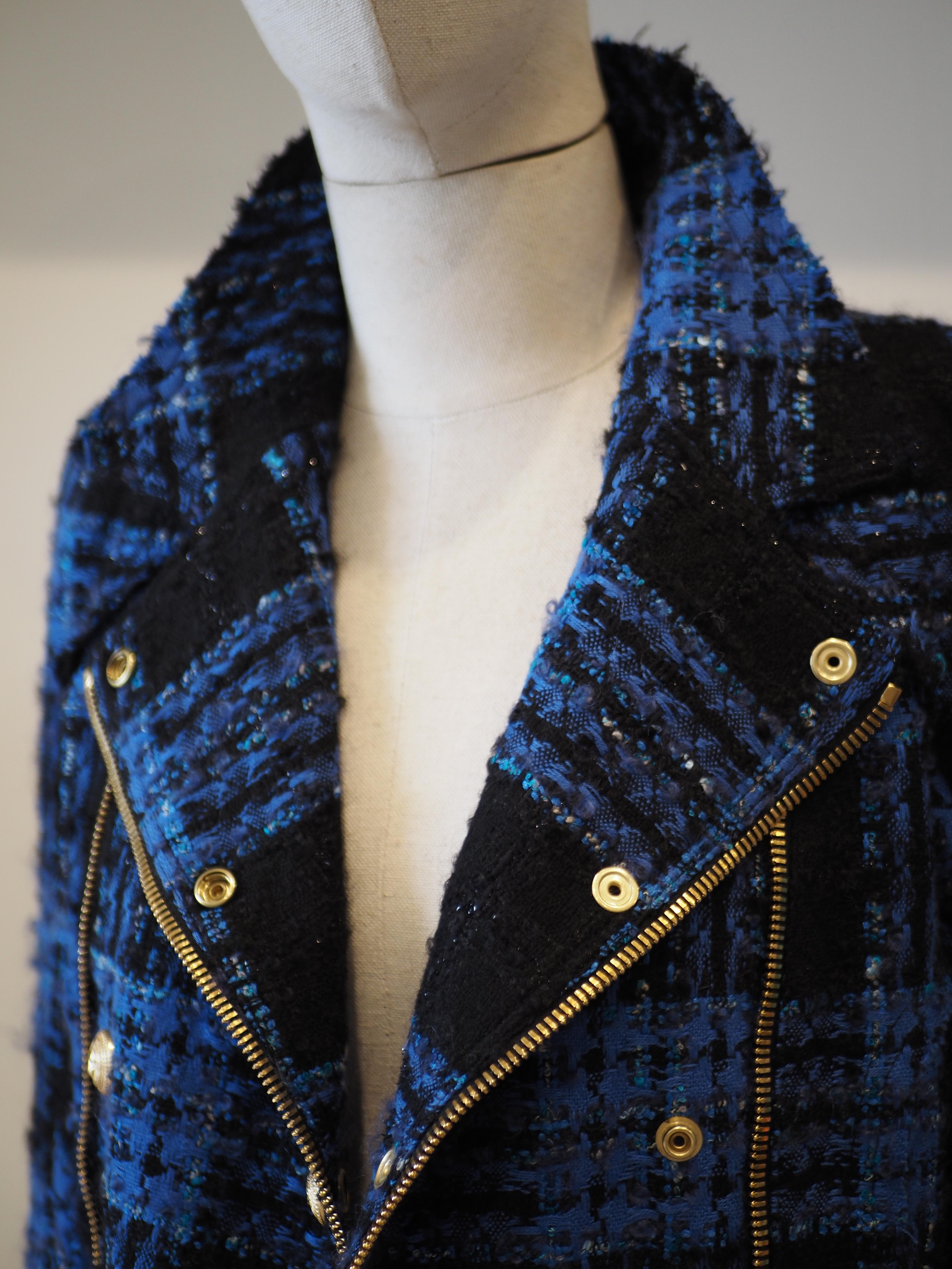 Balmain blue black lamb viscose jacket For Sale 5