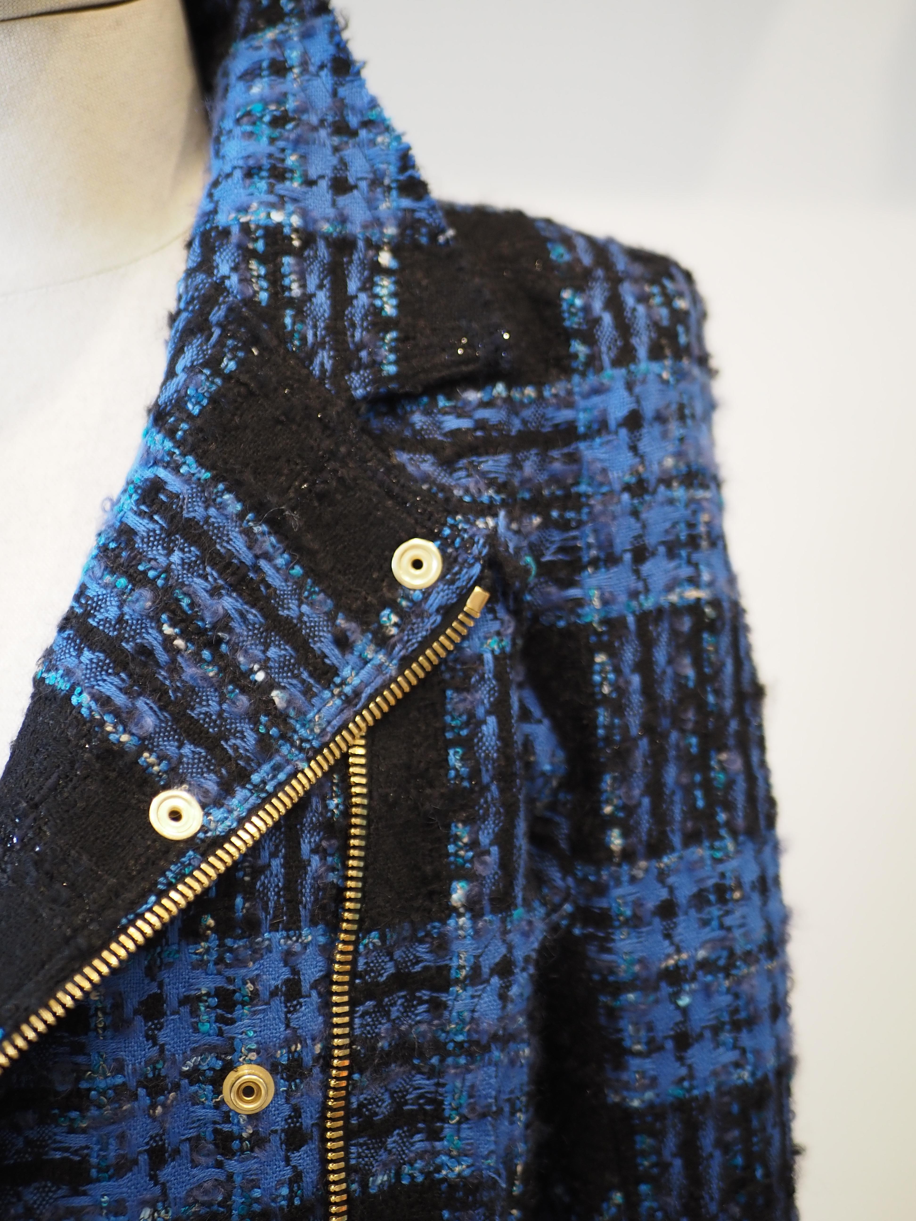 Balmain blue black lamb viscose jacket For Sale 6