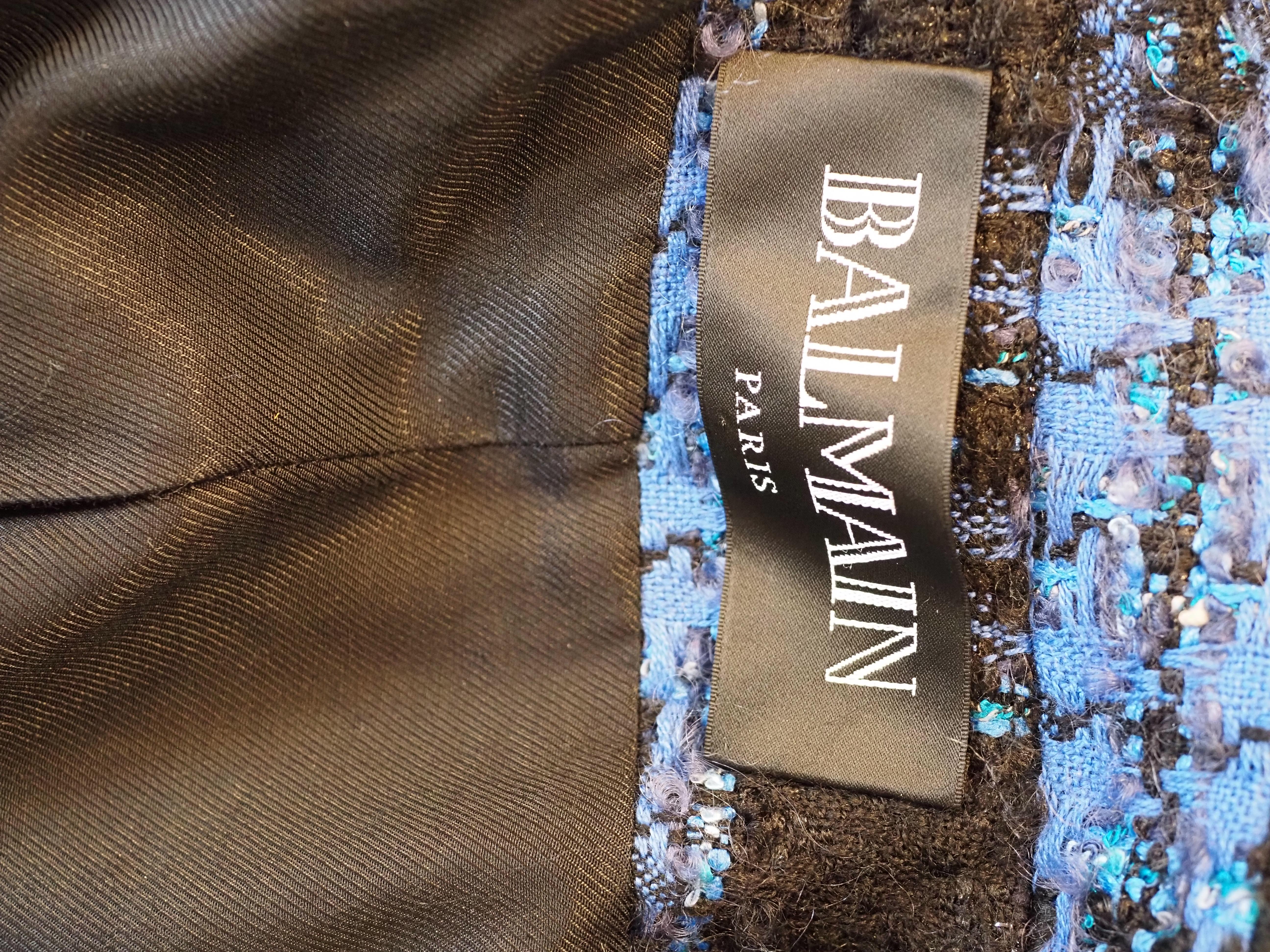 Balmain blue black lamb viscose jacket For Sale 7