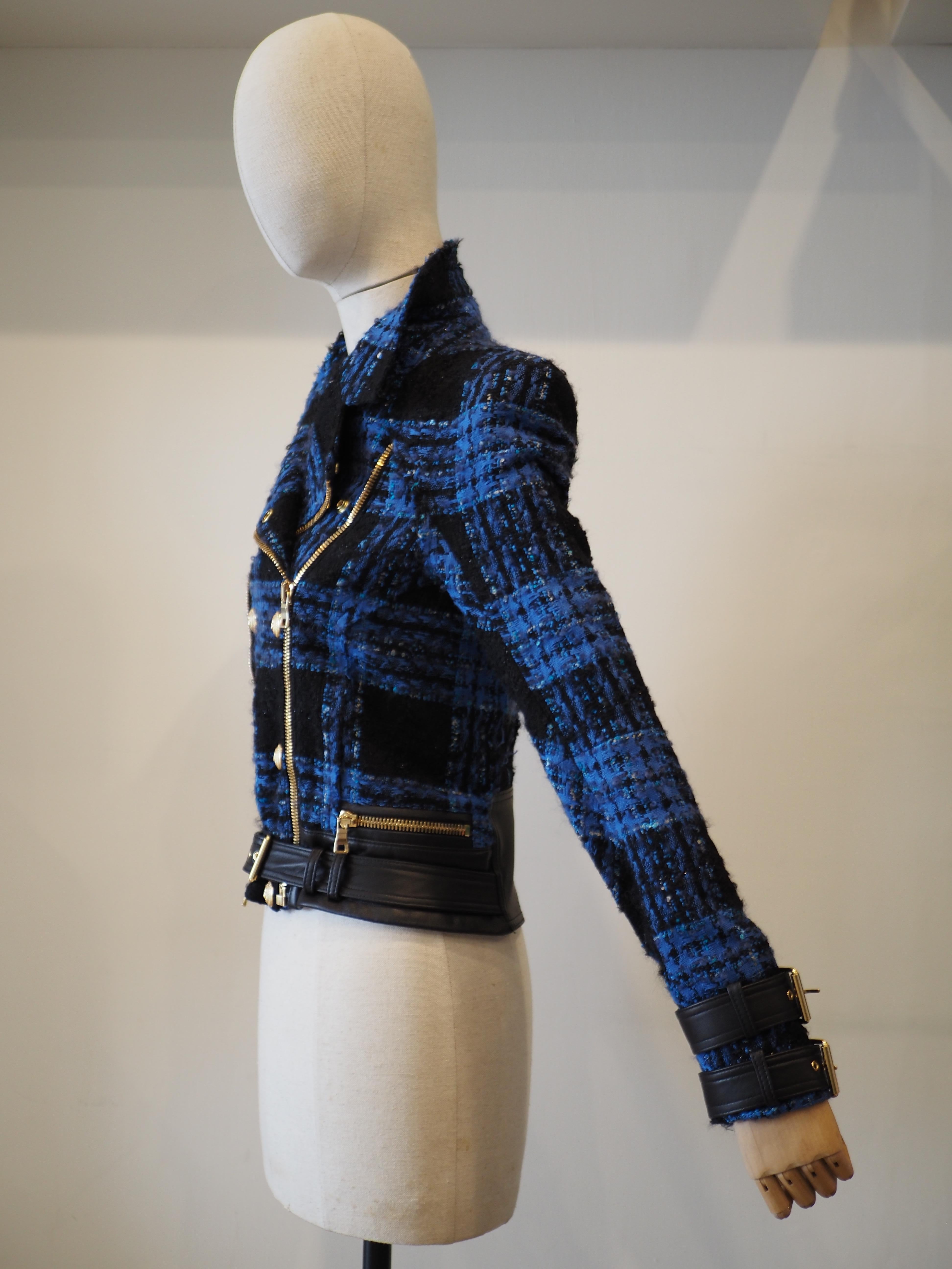 Balmain blue black lamb viscose jacket For Sale 13