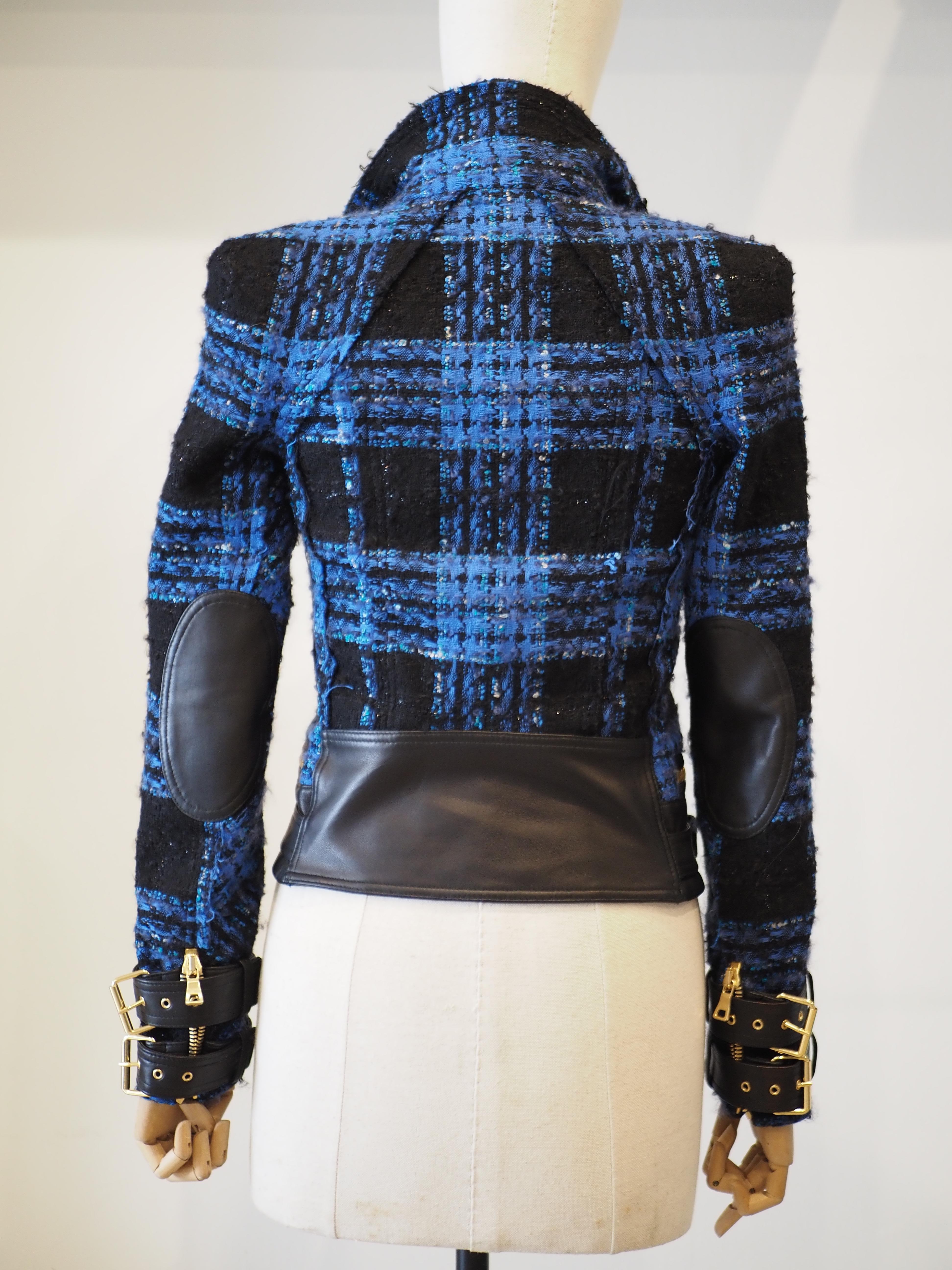 Black Balmain blue black lamb viscose jacket For Sale