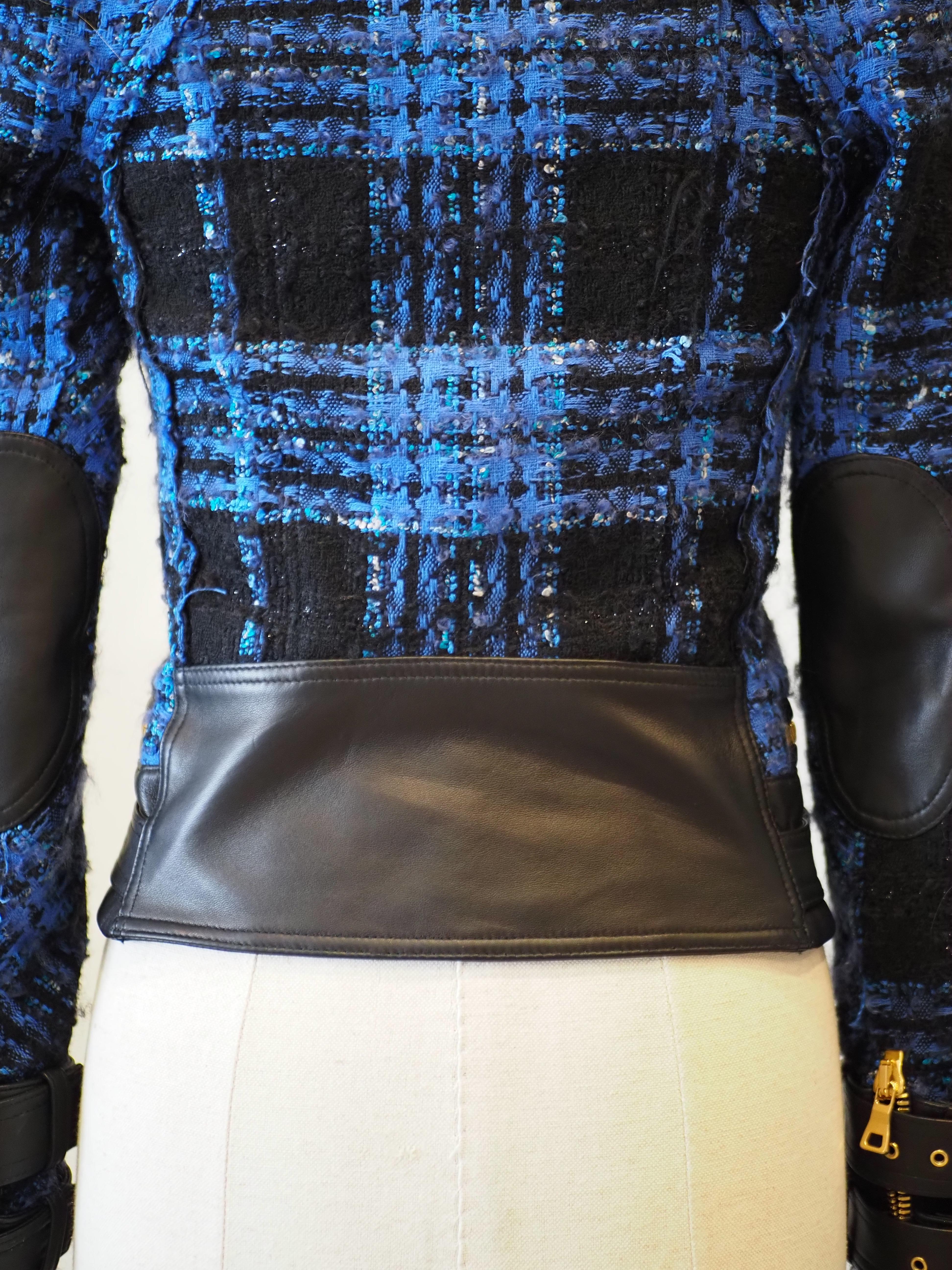 Balmain blue black lamb viscose jacket In Excellent Condition For Sale In Capri, IT