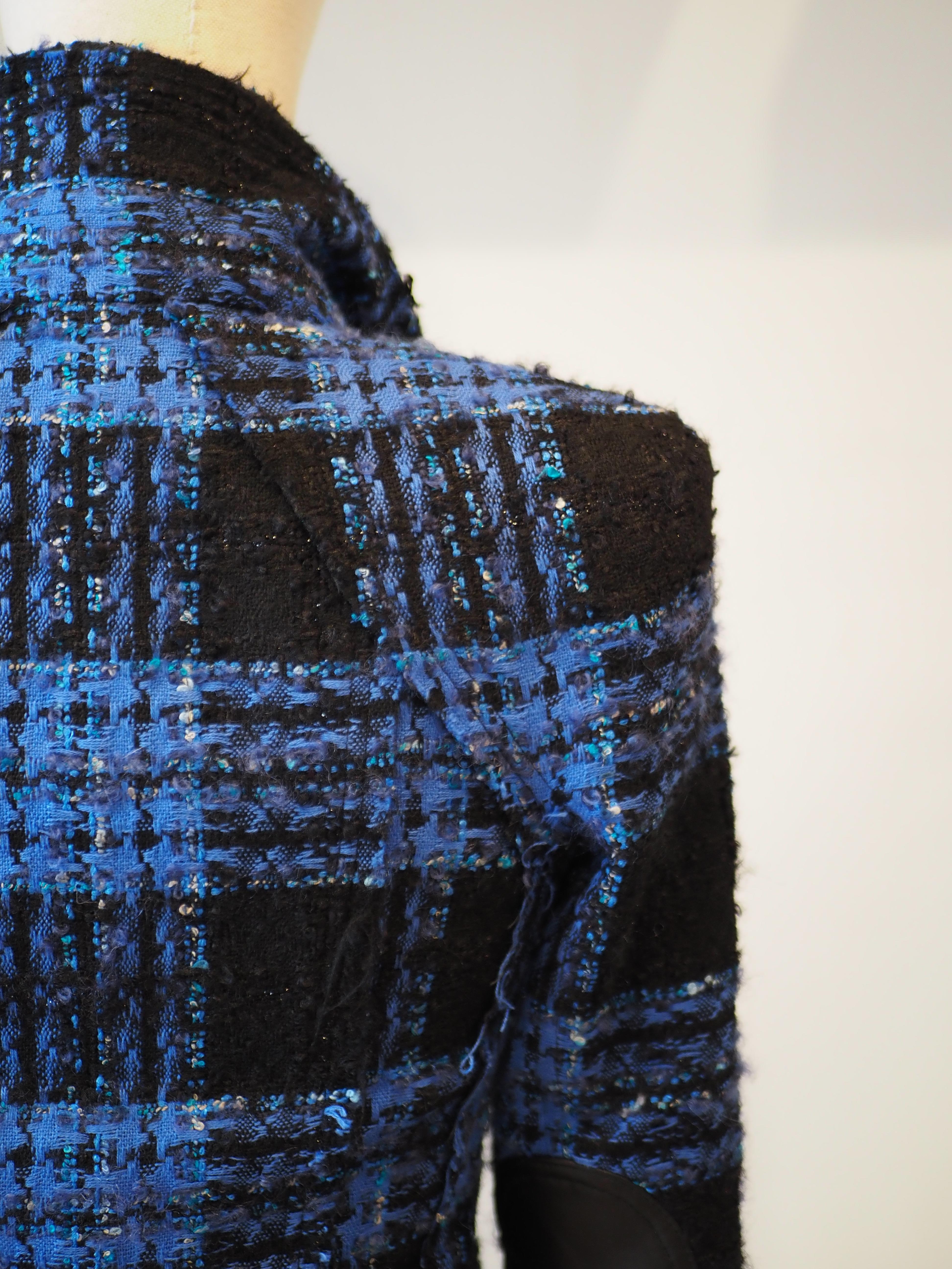 Balmain blue black lamb viscose jacket For Sale 1