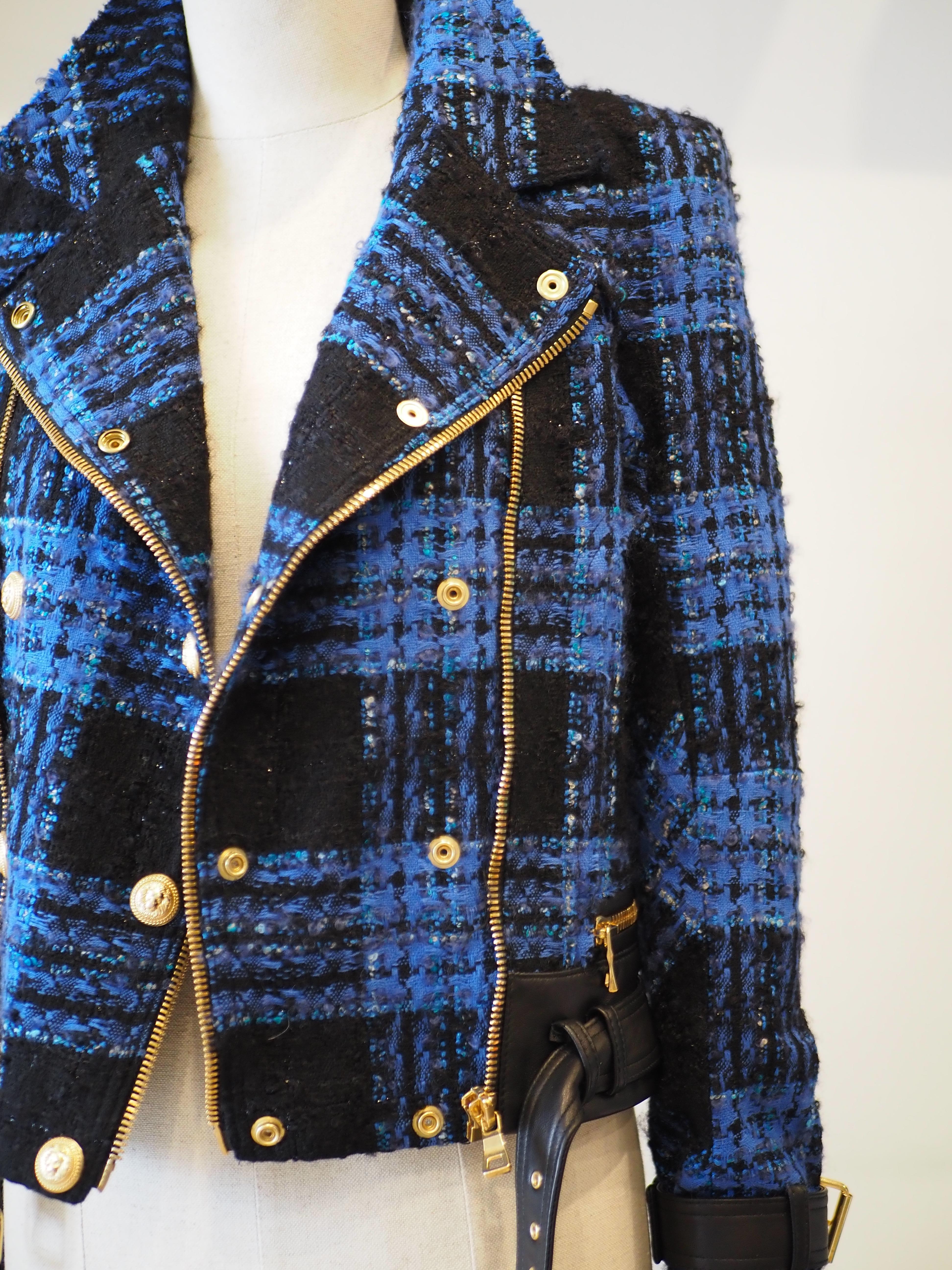 Balmain blue black lamb viscose jacket For Sale 3