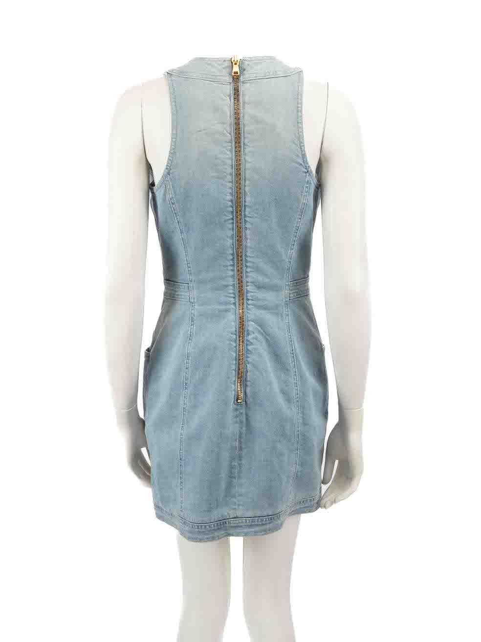 Balmain Blue Buttoned Lace Up Denim Mini Dress Size L In Excellent Condition For Sale In London, GB