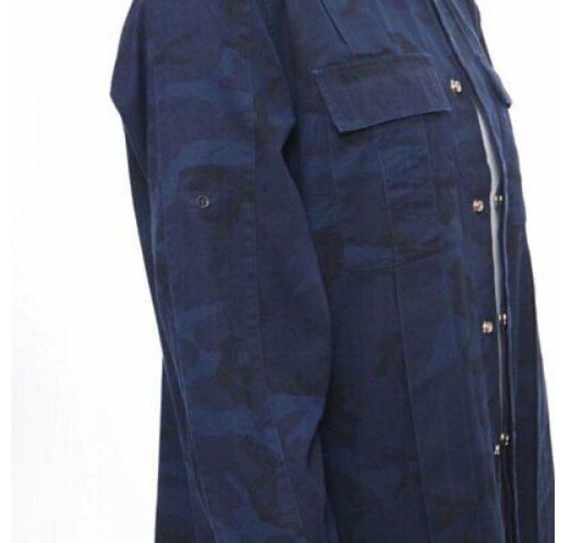 BALMAIN blue camouflage cotton gold button military shirt jacket EU38 S For Sale 5