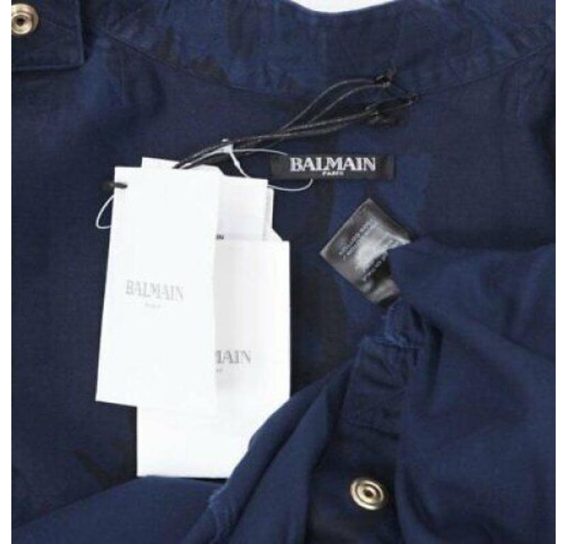 BALMAIN blue camouflage cotton gold button military shirt jacket EU38 S For Sale 6