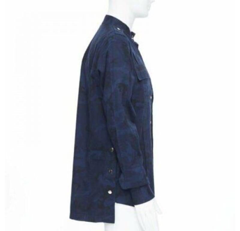 BALMAIN blue camouflage cotton gold button military shirt jacket EU38 S In New Condition For Sale In Hong Kong, NT