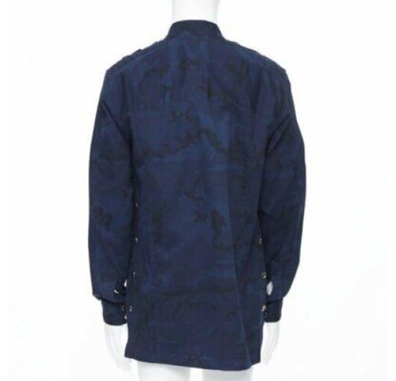 Men's BALMAIN blue camouflage cotton gold button military shirt jacket EU38 S For Sale