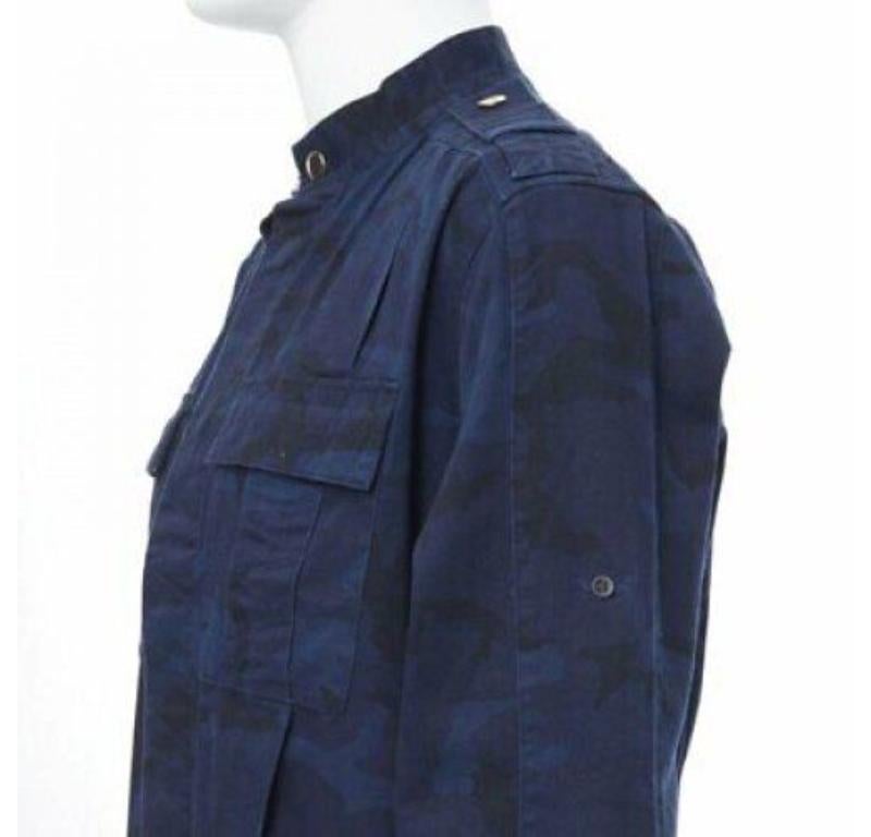 BALMAIN blue camouflage cotton gold button military shirt jacket EU38 S For Sale 2