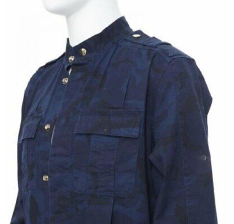 BALMAIN blue camouflage cotton gold button military shirt jacket EU38 S For Sale 3