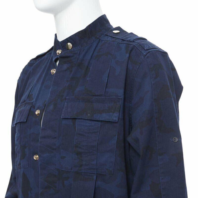 BALMAIN blue camouflage cotton gold button military shirt jacket  EU40 L For Sale 5