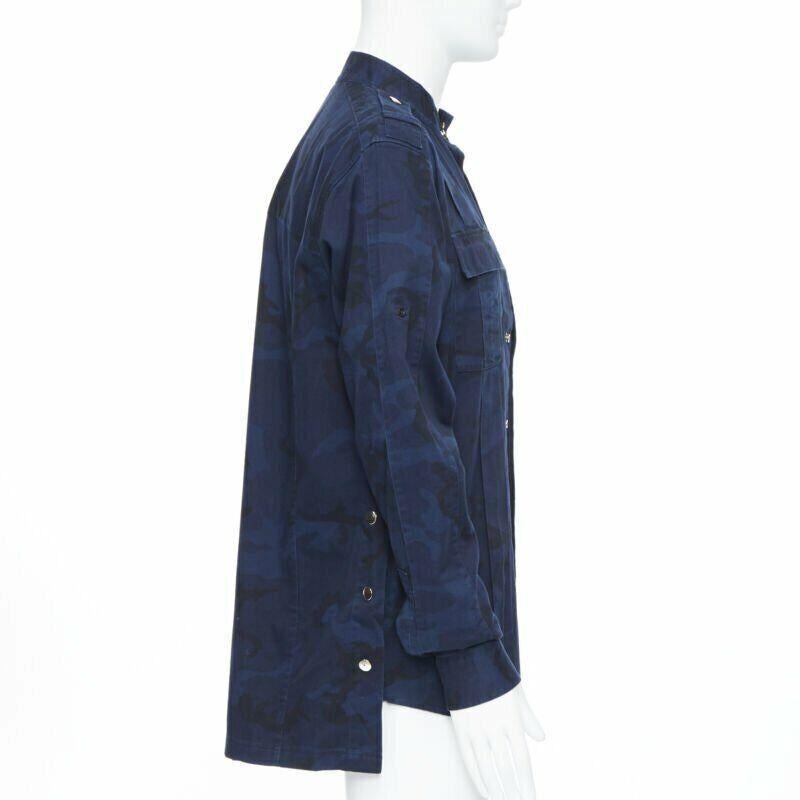 Men's BALMAIN blue camouflage cotton gold button military shirt jacket  EU40 L For Sale