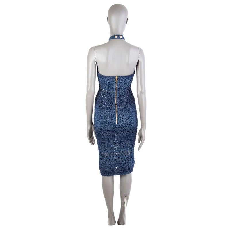 Blue BALMAIN blue cotton 2017 CROCHET HALTER Dress 38